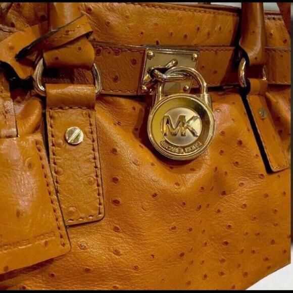 Michael Kors Hamilton Orange Ostrich Leather Satchel Tote Bag - Picture 2 of 8
